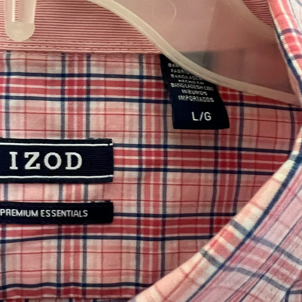 IZOD Premium Essentials Plaid Button Down Shirt Pink Blue Large - Picture 3 of 3